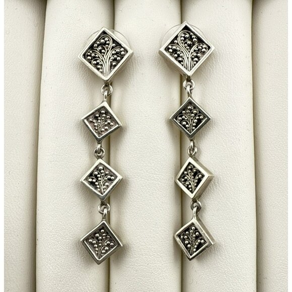 Vintage Lois Hill Earrings Sterling Silver Dangle Granulated Geometric Modernist - Picture 1 of 9